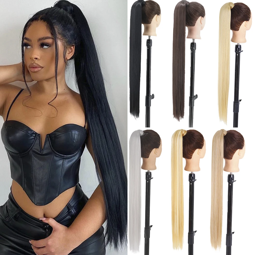 22 Inch Synthetic Ponytail Long Straight Clip in Hair Tail Natural Extension Ponytail Hairpiece With Hairpins High Temperature