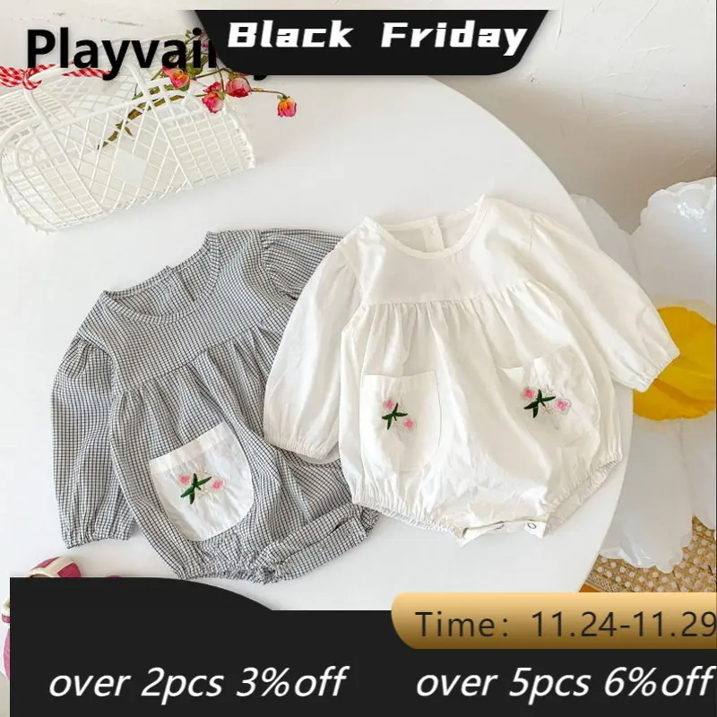 

Детское хлопковое боди с длинным рукавом и цветочной вышивкой