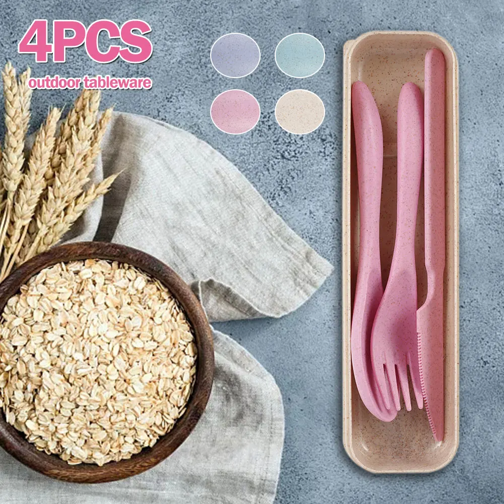 

Travel Utensils Set Portable Tableware Wheat Straw Cutter Fork Spoons Dinnerware BPA-free Flatware Reusable Cutlery for Kids