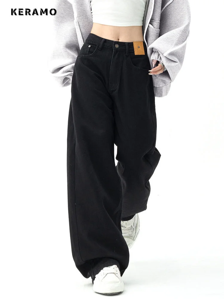 

Black Baggy Straight Jeans Women Korean Fashion Streetwear High Waist Wide Leg Denim Pants Female Loose Mopping Jean Trouser Y2K