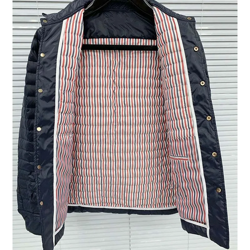 TB THOM Down Jacket Classic White 4-Bar Striped Style Men Outerwear Coat Winter Slim Short Hooded Warm White Duck Down Coat