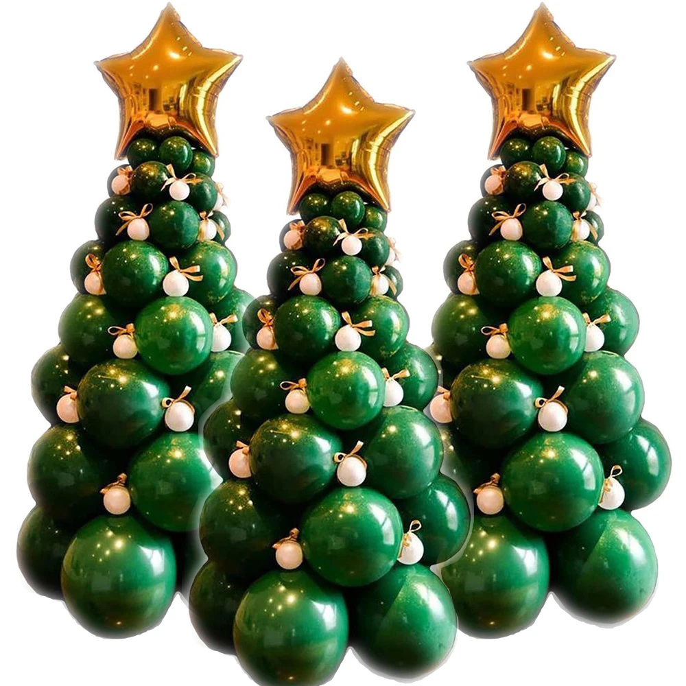 

96pcs Christmas Tree DIY Balloon Tower With Gold Star Balloon For 2022 Xmas Home Party Decorations Noel DIY Gift Supplies
