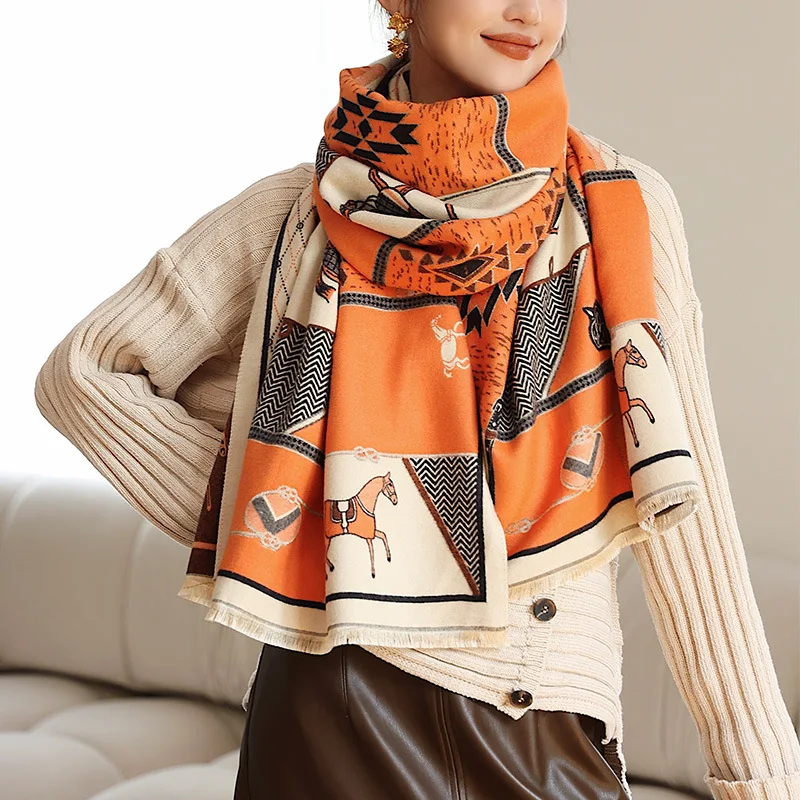 

2022 Winter Dustproof Cashmere Scarves Popular Print Wool Bandanna Fashion Sunscreen Beach Towel Luxury Carriage 190X65CM Shawls