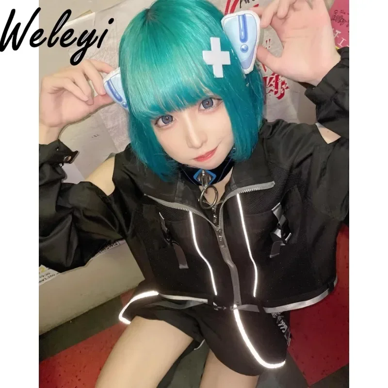 Японская спортивная Светоотражающая куртка в стиле Харадзюку Y2k пальто новая