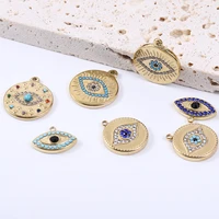 bohemian stainless steel gold eye charms diy necklace pendant zircon connectors jewelry making findings design charms wholesale