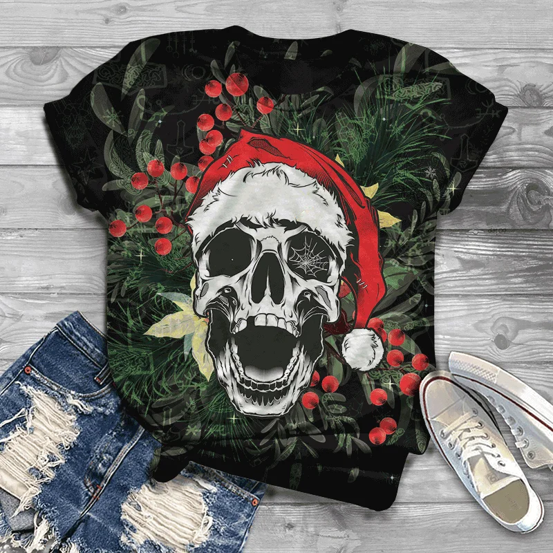 

Trend Fashion Woman Blouses Harajuku Ladies T-shirt top Comfortable Fabric Skull Multi-Color Multi-Style Rose Street Summer