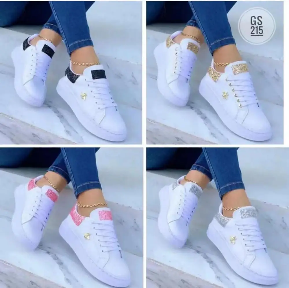 Women's Casual Shoes Fashion Butterfly Decor Round Head Sneakers Leather Lace-Up Ladies Vulcanize Shoes Platform Female Footwear