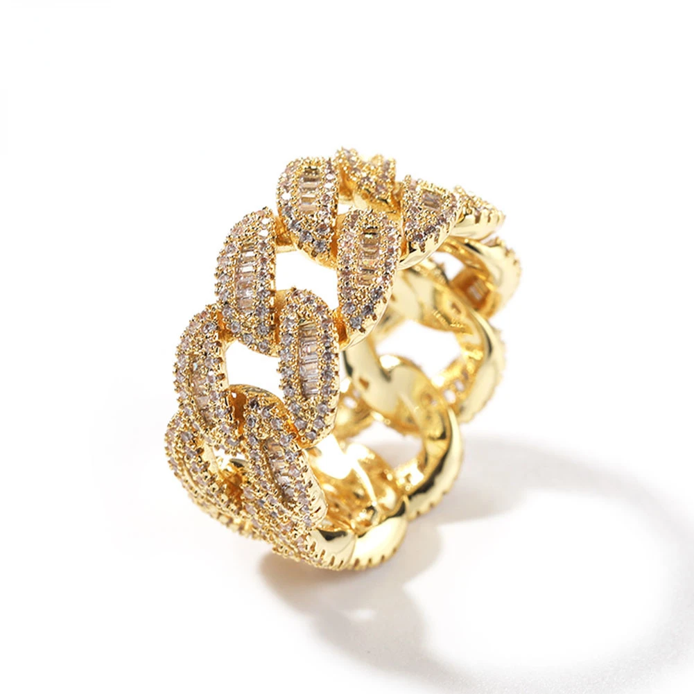 

Cuban Link Rings Baguette Miami Full Paved Out Cubic Zirconia Engagement Ring HipHop Punk Jewelry for Men Women