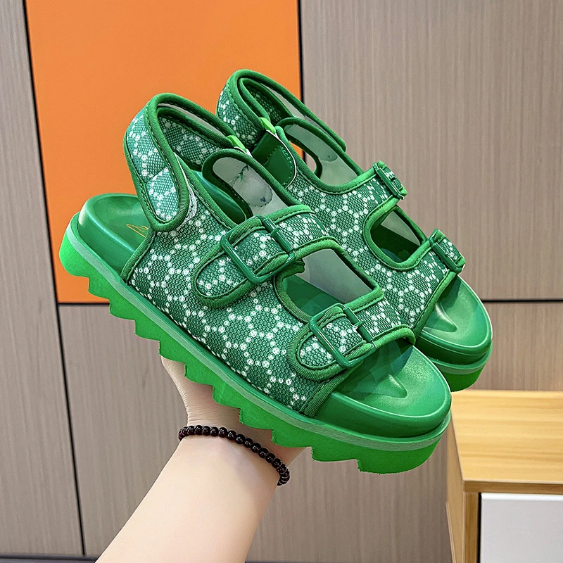 2023 Summer Women's Sandals New Comfortable Thick Sole Sandals Round Toe Plaid Open Toe Sports Sandals Wedges Shoes For Women