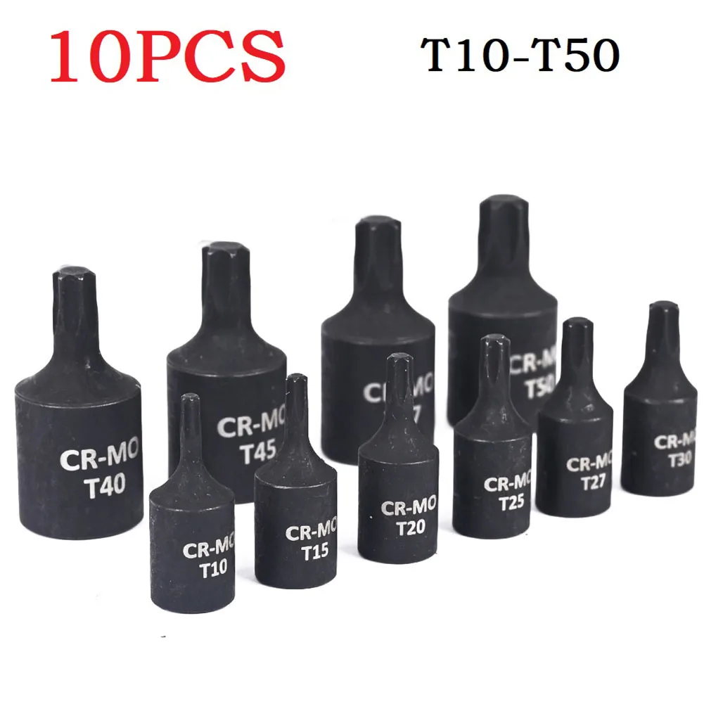 

10Pcs Torx Screwdriver Bit 1/4 3/8 Inch Socket Adapter T10 T15 T20 T25 T27 T30 T40 T45 T47 T50 For Ratchet Wrenches Hand To
