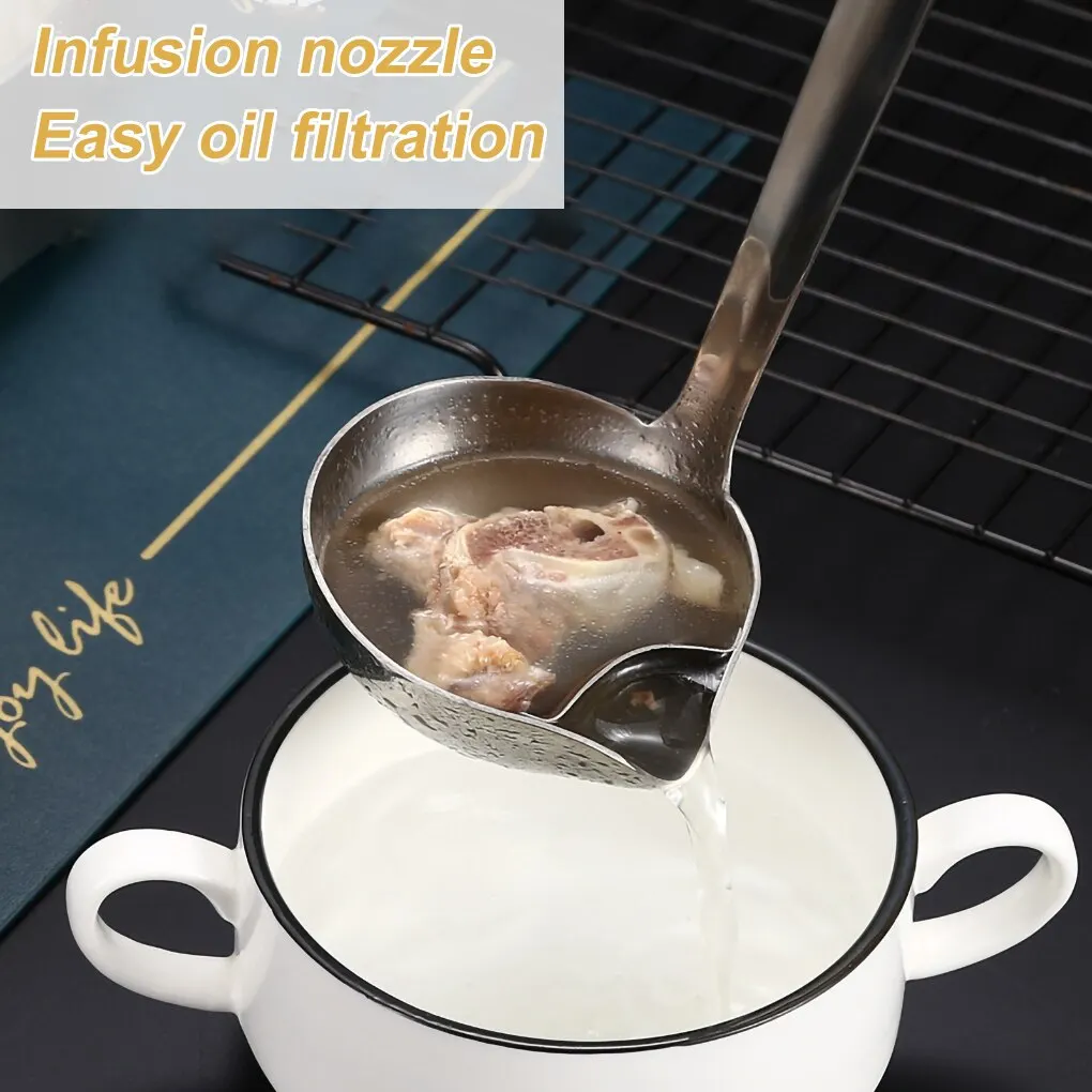 

Stainless Steel Soup Fat Oil Separator Ladles Skimmer Spoon Soup Colander for Kitchen with Heat Insulation Anti-scalding