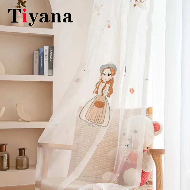 

Cartoon Princess Embroidered Gauze Curtain Children Girls' Room Sheer Tulle Curtains For Living Room Balcony Window Voile Drapes