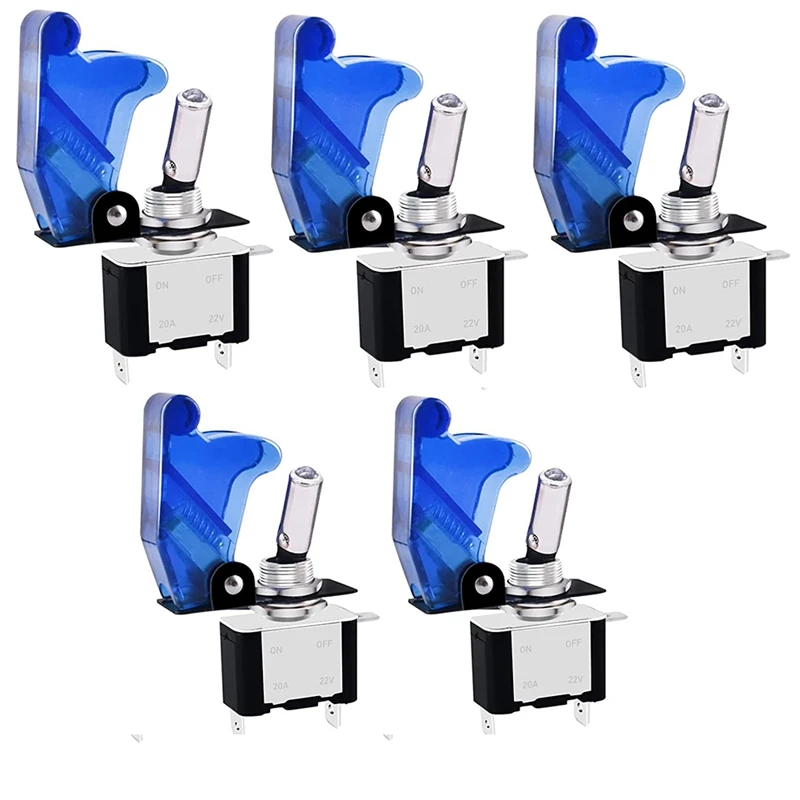 

Toggle Switch,5 Pack 3Pin 12V 20A Lighted Heavy Duty Waterproof Toggle Witch with Cover,SPST ON/Off Blue LED Switch