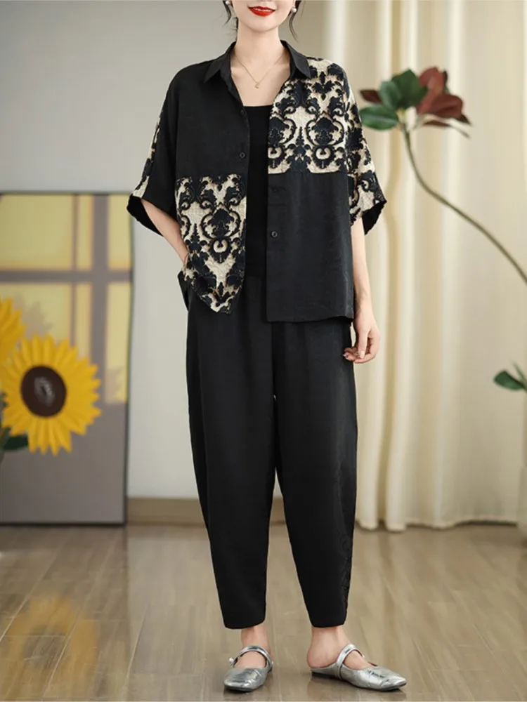 Комплект из 2 предметов для женщин блузка с коротким рукавом и цветочной вышивкой