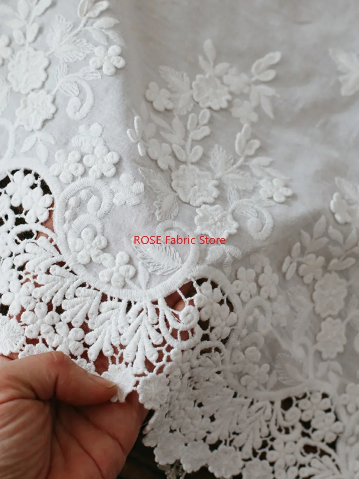 Фото 2 ярда Off White Flower вышитая хлопковая кружевная бейка для шитья своими руками, украшения домашней вечеринки, скатерти №2
