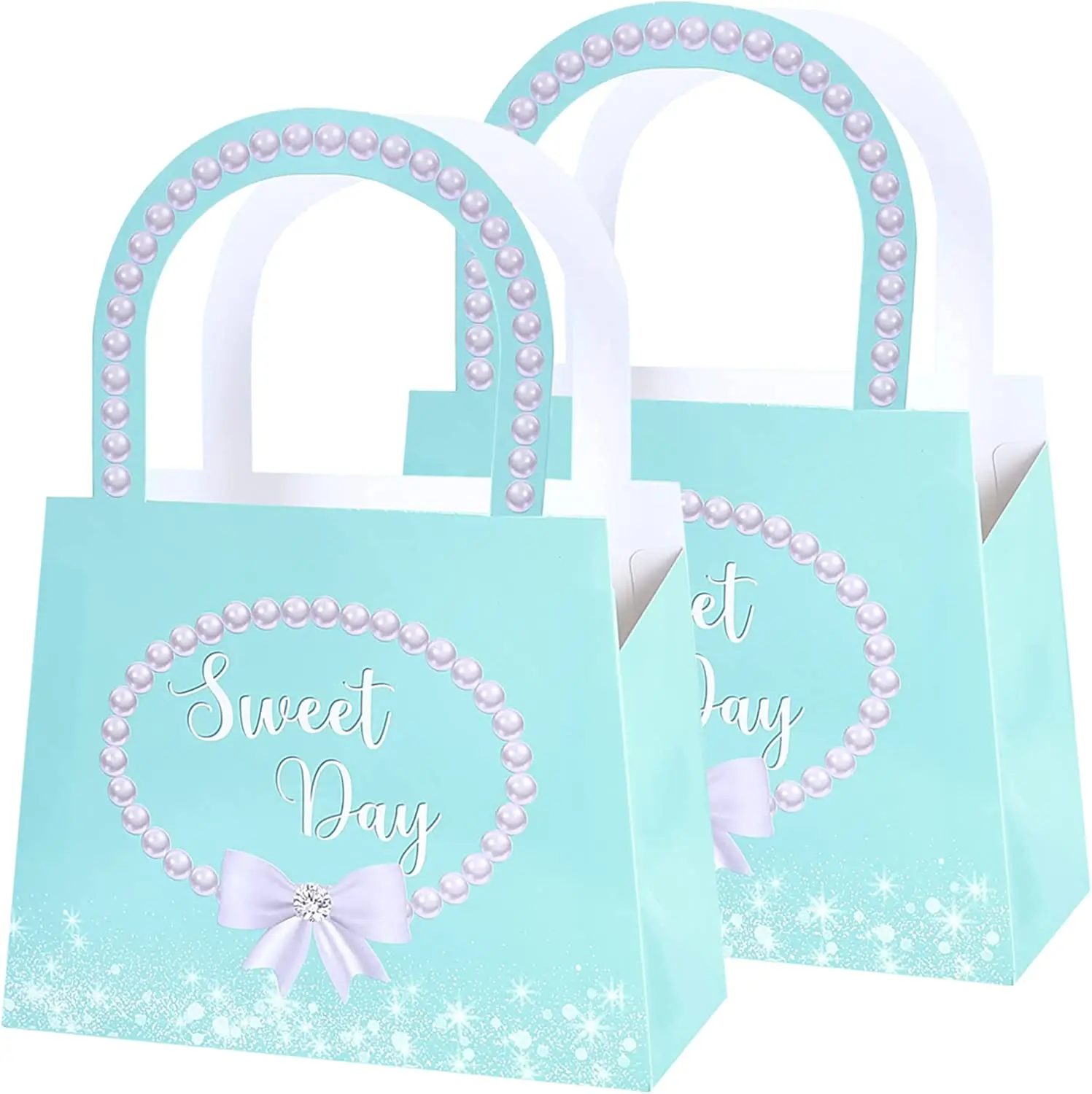 

Teal Blue 12pcs Bridal Shower Paper Bags with Handles Bride To Be Candy Bags for Wedding Shower Engagement Party Supplies