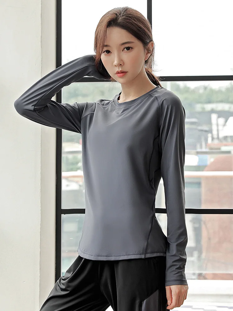 T-shirt Yoga Clothes Long-sleeved Gym Training Running Sports Workout Tops for Women Plus Size Fat Girls Loose Quick-drying
