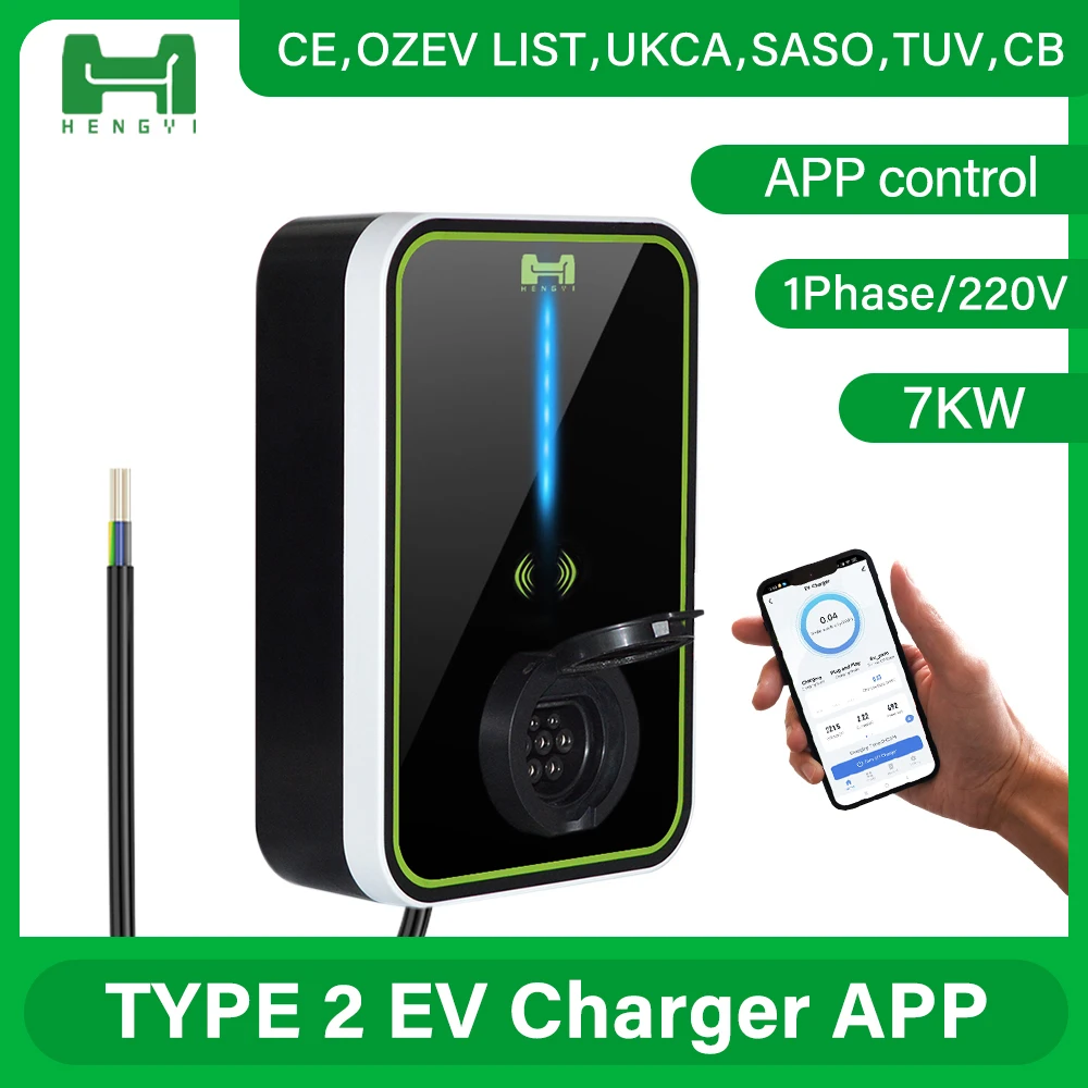 

HENGYI EVSE Wallbox EV Car Charger Electric Vehicle Charging Station Type2 32A 7KW 1 Phase IEC62196-2 Socket EV Charger APP