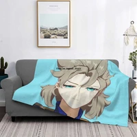 smug albedo flannel throw blanket genshin impact acg anime blankets for bed bedroom lightweight quilt