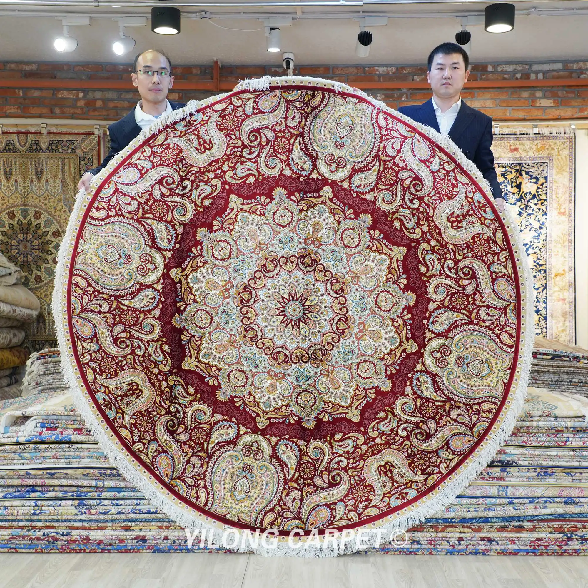

7'x7' Round Persian Handknotted Silk Carpet Handicraft Oriental Rugs (TJ366A)