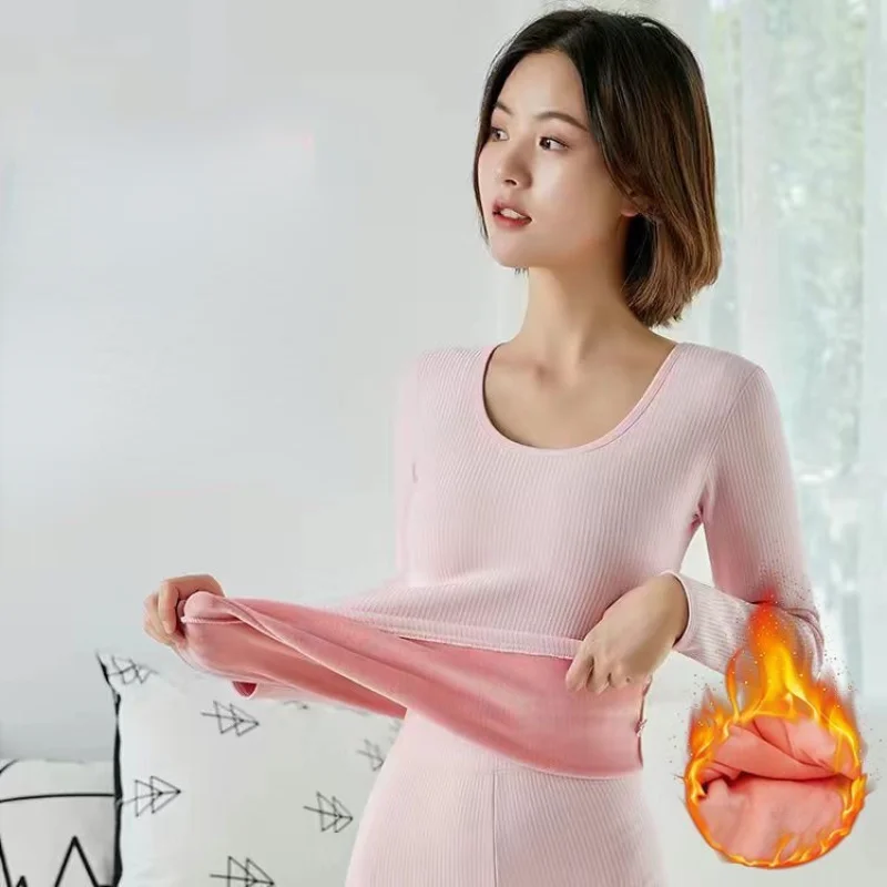 

Winter Thermal Underwear Women Plus Velvet Thickening Fat 100kg Slim Bottoming Shirt Long-sleeved Warm Top