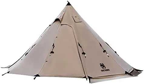 

Canvas Hot Tent with Stove Jack, Wind-Proof Fire-Retardant, Durable 4 Season Camping Pyramid Teepee Tent for 2~4 Person