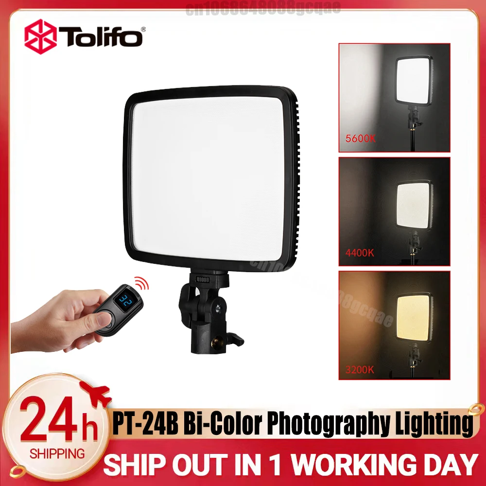 

Tolifo PT-24B Photography Video LED Lighting Bi-color 3200K-5600K Photographic Panel Lamp for DSLR with 2.4G Remote Control