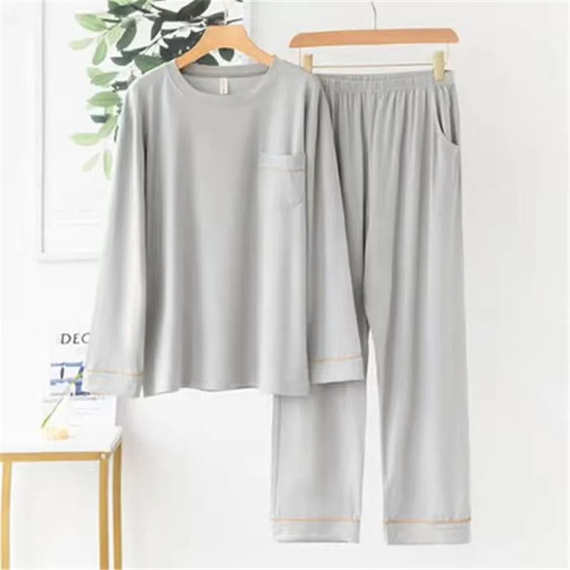 2022 New Pajamas Set For Men Round Neck Thin Pyjamas Suits Long Sleeve Long Pants Casual Male Sleepwear Homewear
