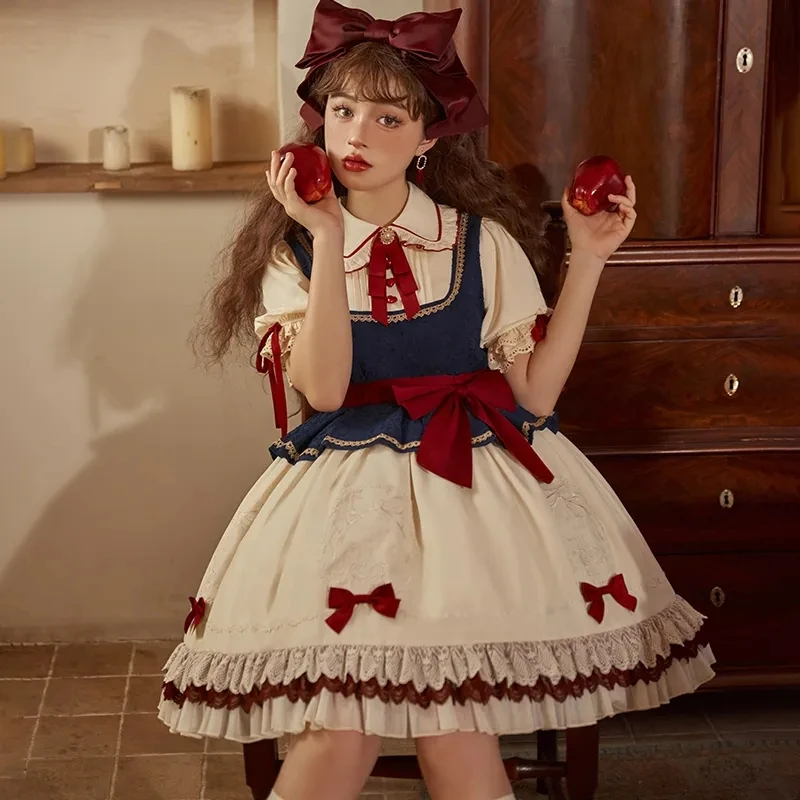 MAGOGO Fairy Tale Op Lolita Dress Summer Soft Girl Temperament Short Sleeve Patchwork Bow Dress