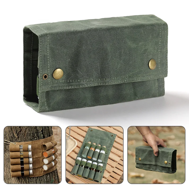 

Сумка для хранения специй на открытом воздухе, переносной стеклянный набор бутылок для приправ, складной набор из холста для кемпинга, пикн...