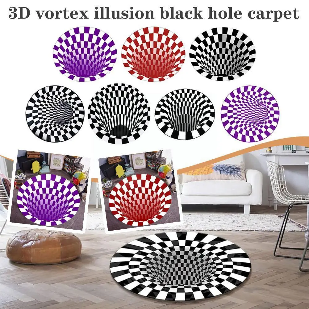 

Illusion Doormat Black White Grid Printing 3D Illusion Vortex Bottomless Hole Carpets Non-Slip Visual Door Mat For Living R O0Q4
