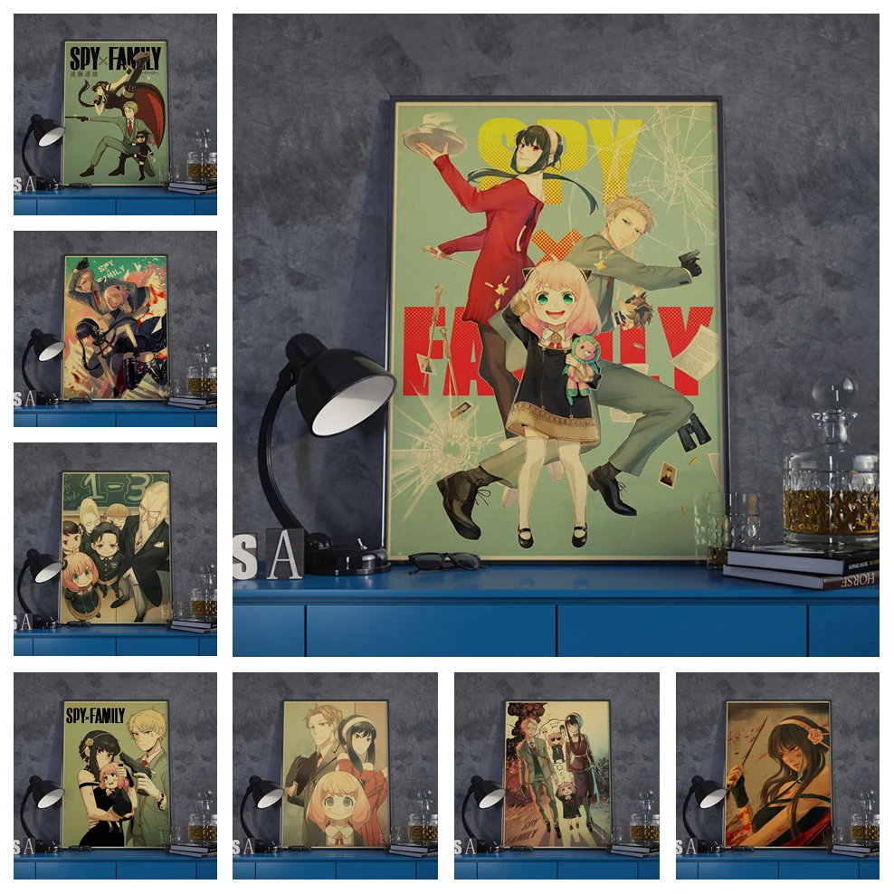 40 стилей на выбор, японские Мультяшные аниме без рамки, шпионская семья x, Ретро Художественная печать, Холщовый плакат, домашний Настенный декор