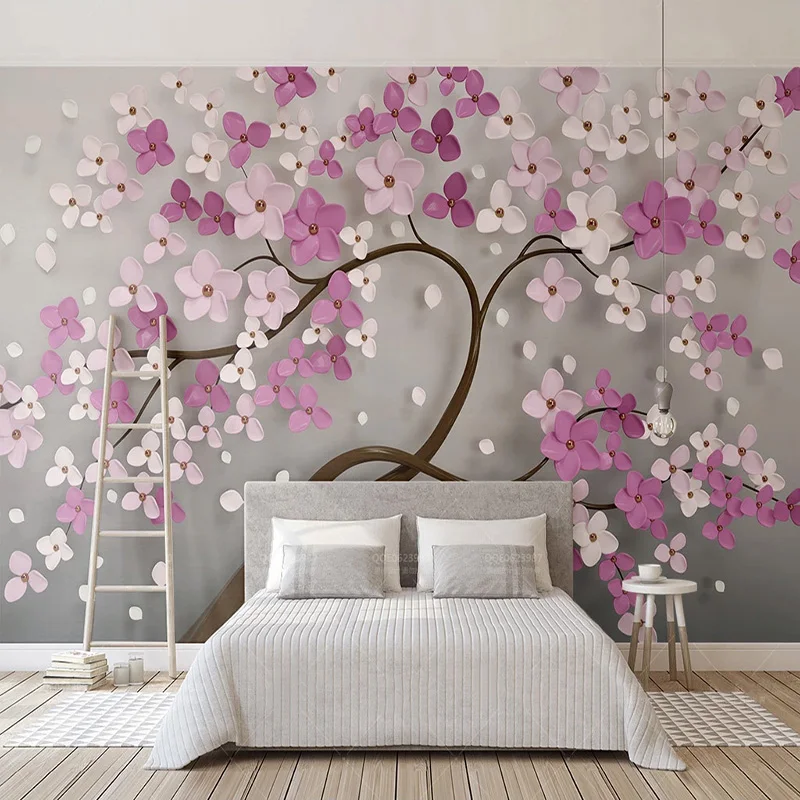 

Custom Any Size Mural Wallpaper Modern 3D Stereo Purple Flowers Wall Painting Creative Abstract Art Wall Papers Living Room 3 D