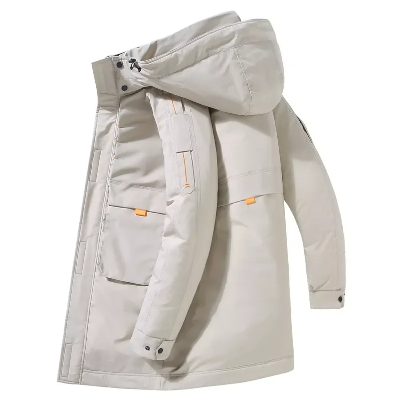 2022New Jacket Men White Duck Down Hooded Warm Down Coats Mens Fashion Long Slim Fit Black Winter Jacket Men Casual Clothing