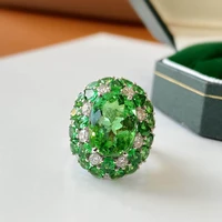 new gorgeous oval green stone women wedding rings micro paved shiny cz noble lady engagement party ring fashion jewelry
