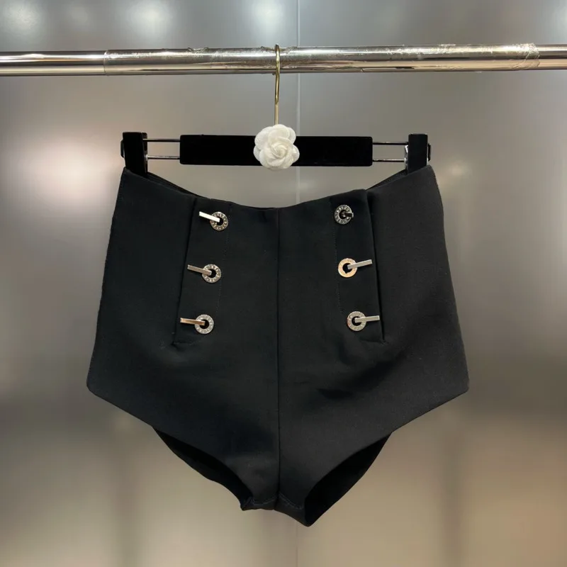 

PREPOMP 2022 Autumn New Arrivals High Waist Double Breasted Metal Buckles Black Slim Suit Shorts Women GF989