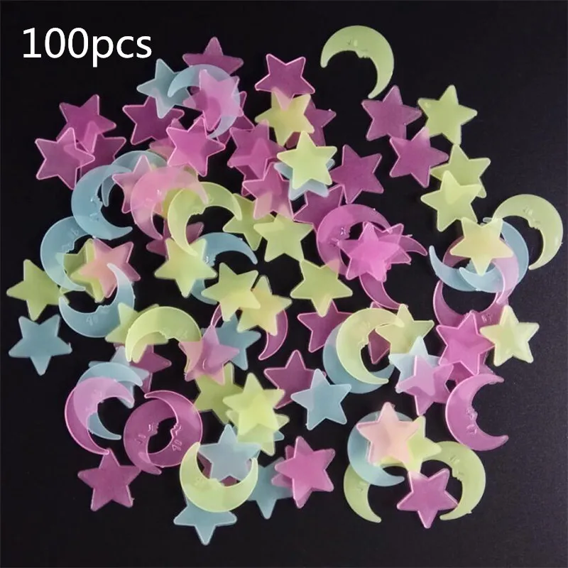 100pcs/bag 3cm Glow in the Dark Toys Luminous Star Stickers  Decals Bedroom Fluorescent Painting Toy PVC Stickers for Kids Room images - 6