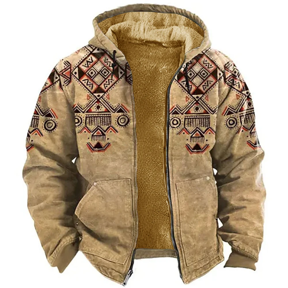 Мужские зимние куртки винтажные флисовые мужские пальто Amazigh с принтом теплые