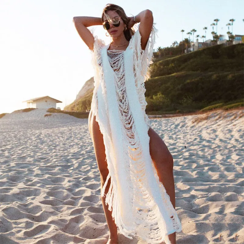 

Swim Cover Up For Female 2022 Sarong Kaftan Swimsuit Beachdress Bathing Suit Women Summer Beach Dress Long Knitting Sexy Tassels