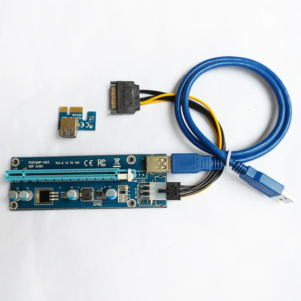 Райзер-карта VER006C PCI-E 60 см адаптер PCIE 1X на 16X USB 3 0 SATA 6 контактов для майнинга