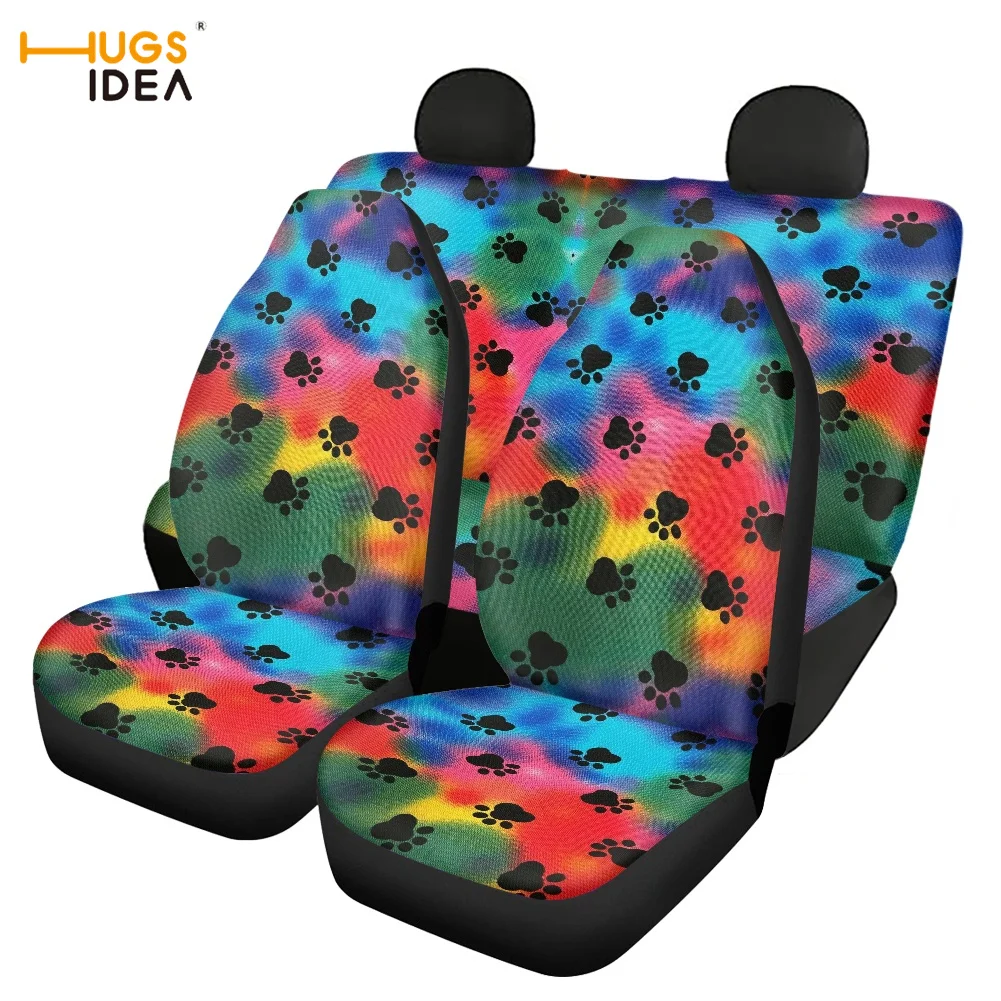 

HUGSIDEA Dog Print Car Seat Cover Front & Rear Seat Protector Full Set of 4Pcs Interior Accessories for Women Men New Covers Set