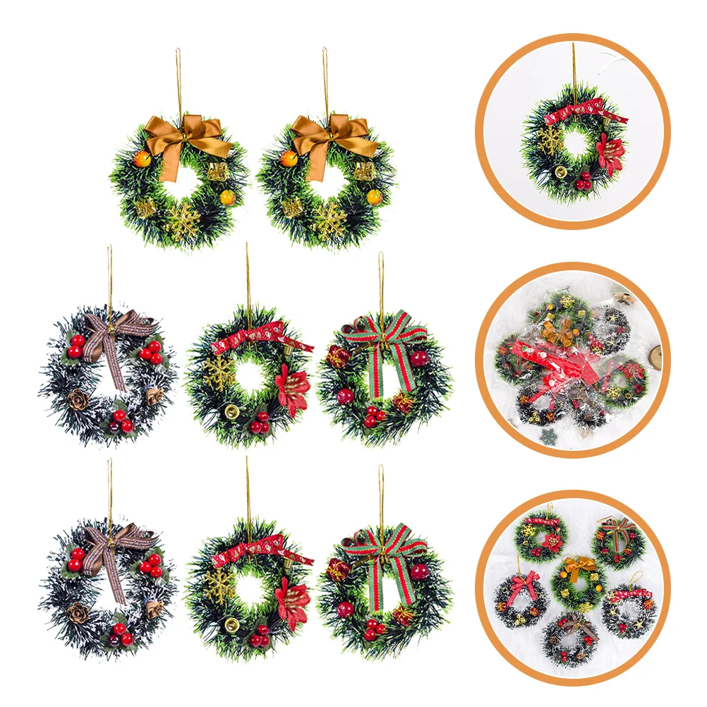 

8 Pcs Christmas Wreath Xmas Wreaths Decor Window Mini House Garlands Pvc Decorative