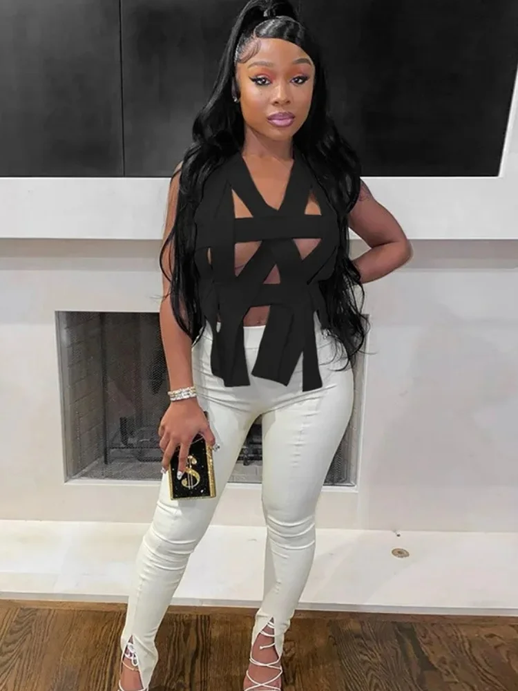 Женская майка с вырезами Joskaa Однотонные эластичные топы авангардная модная