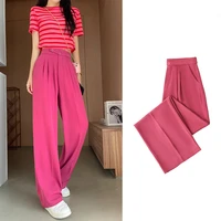 2022 summer fashion high waist double button women wide leg pants office lady loose mopping long trousers female straight pants