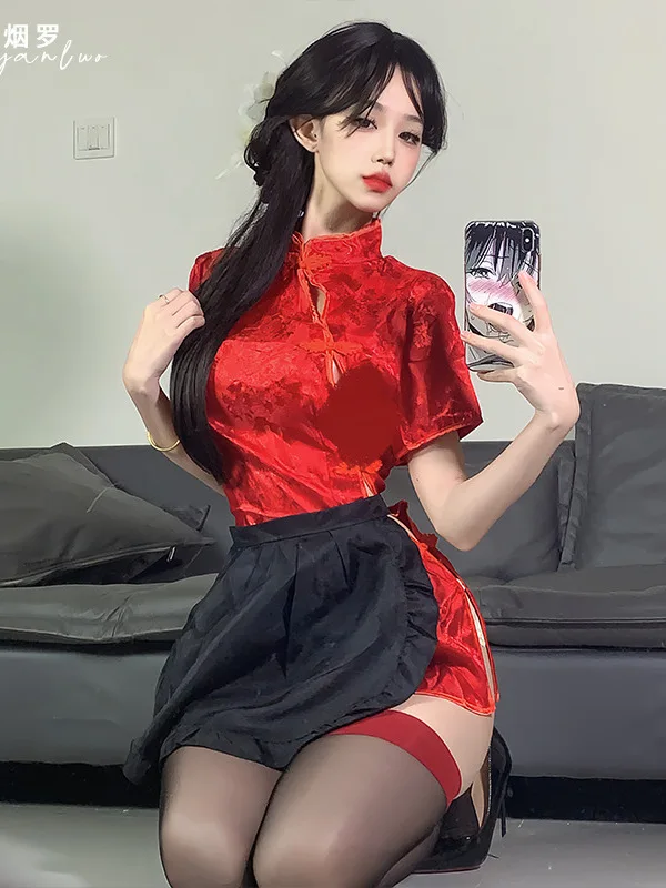 Сексуальная водолазка с короткими рукавами Cheongsam и принтом набедренные платья в