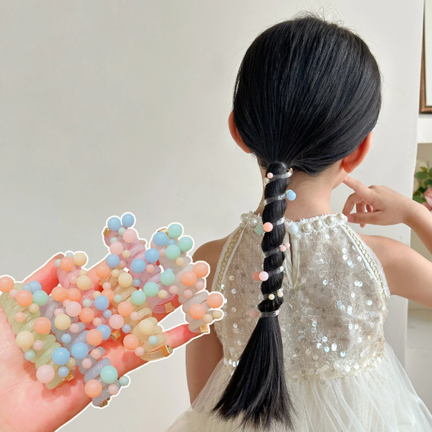 

Colorful Ball Straight Telephone Line Hair Band Ponytail Holders Women Sweet Fashion Hair Rings Hair Accessories For Girls