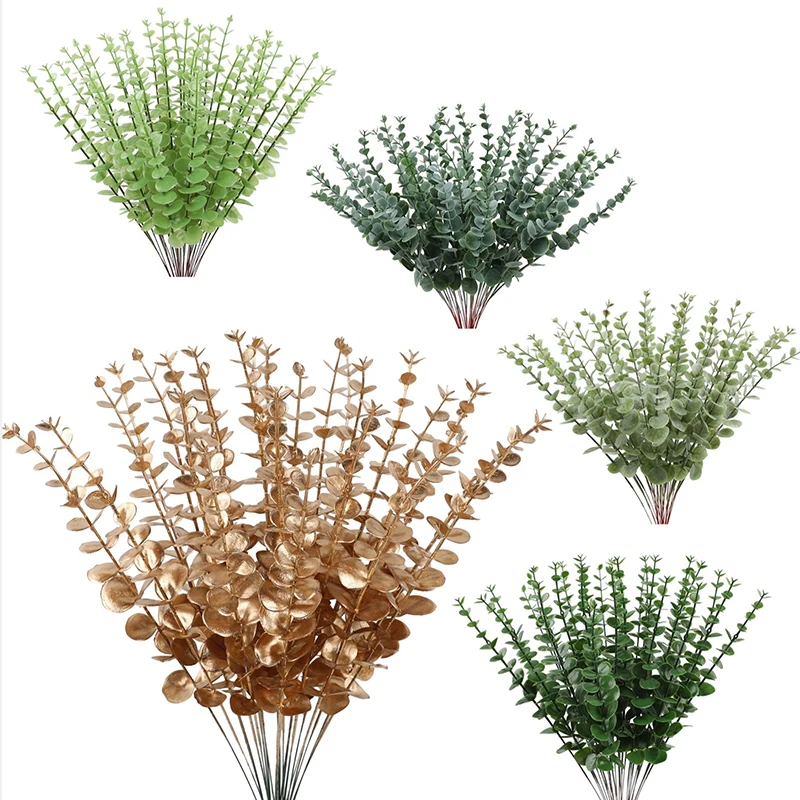 

Artificial Plants 10pcs Eucalyptus Stems Decor Fake Greenery Branches For Wedding Flower Bouquet Home Office Decoration