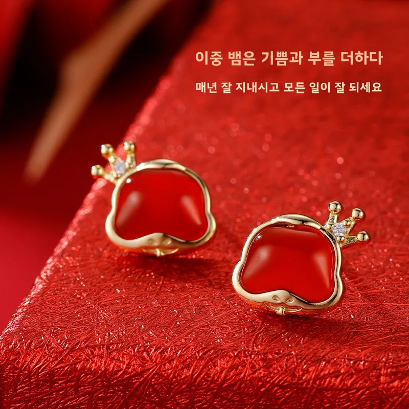 Серьги-гвоздики из стерлингового серебра 925 пробы с красным агатом и змеей 2024 год