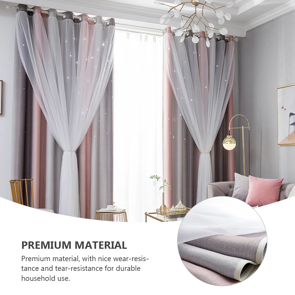 

2 Pcs Kids Curtains Gradient Hollow Star Double-layer Full Blackout Bedroom Living Thermal Insulation Window Children's Chiffon