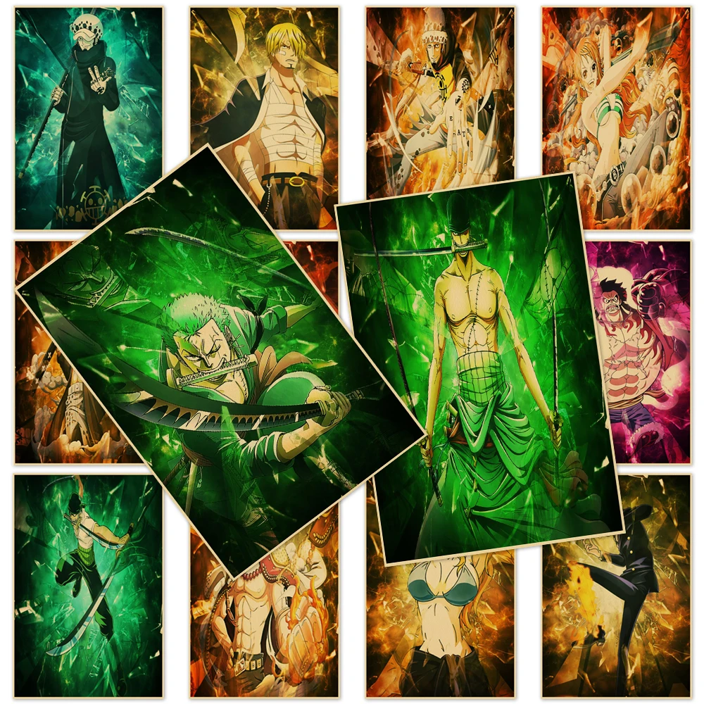 

Japanese Anime Kraft Paper One Piece Poster Painting Print Roronoa Zoro Wall Art Mural For Family Children Room Decor Pictures